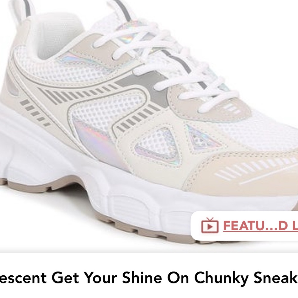 White and Silver Chunky Athletic Shoes with Thick Sole